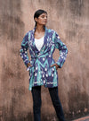 Giacca kimono di cotone da donna trapuntata colore blu e verde