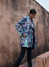 Giacca kimono di cotone da donna trapuntata colore blu e verde