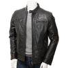 MEN BLACK LEATHER BIKER JACKET FENTON
