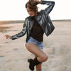 Tracey Biker Jacket Metallic Gun Metal Silver